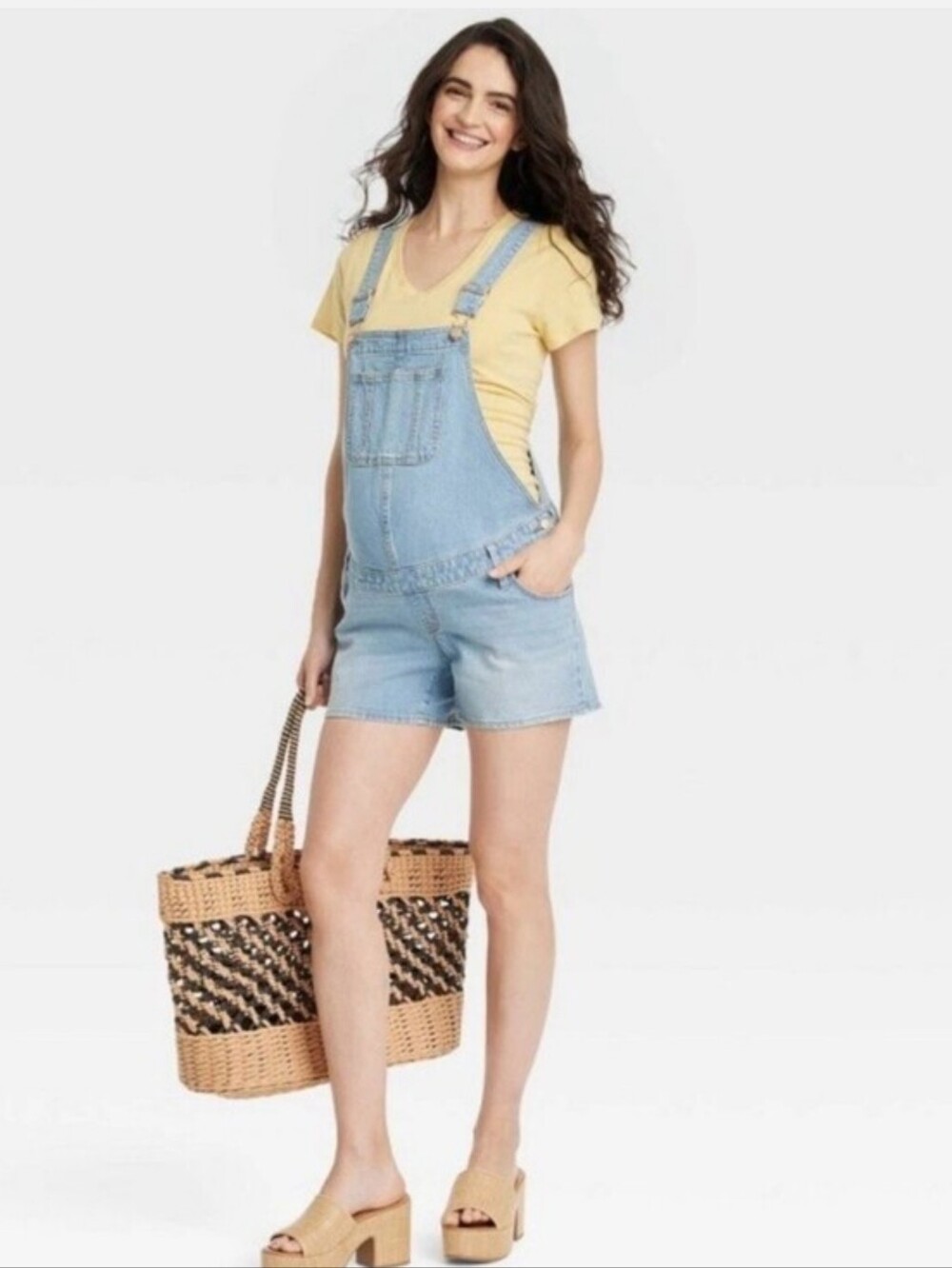 Isabel Maternity By Ingrid Light Blue Denim Short Overalls Womens Jean Shorts